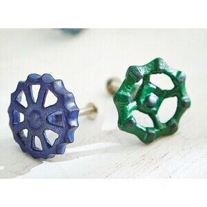 Pottery Barn Kids Blue & Green Spigot Knobs Set of 2 Fireman Boys Dresser Theme